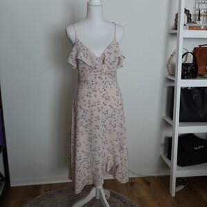 Le Quartier Blush Floral Print Ruffled Midi Dress